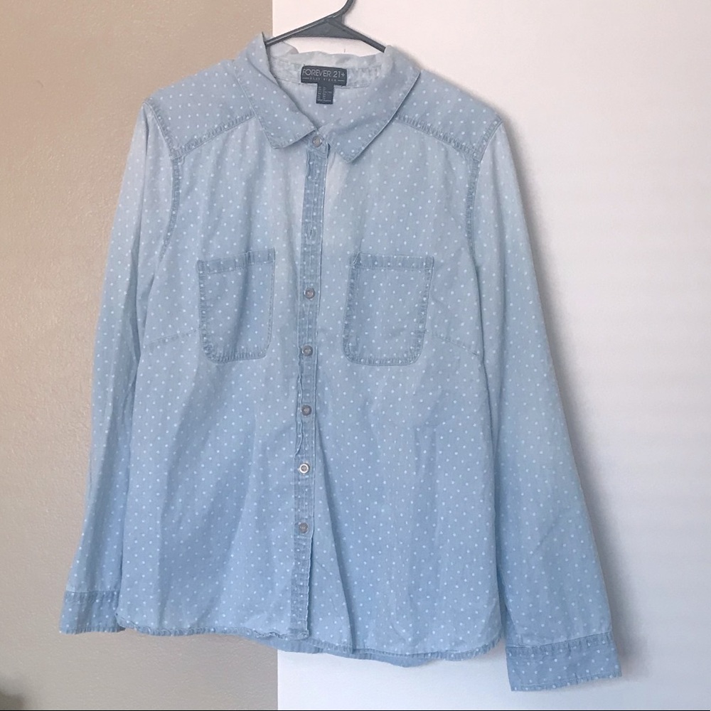 LAST CALL Forever21 Button up Top Blue w/ white polka dots